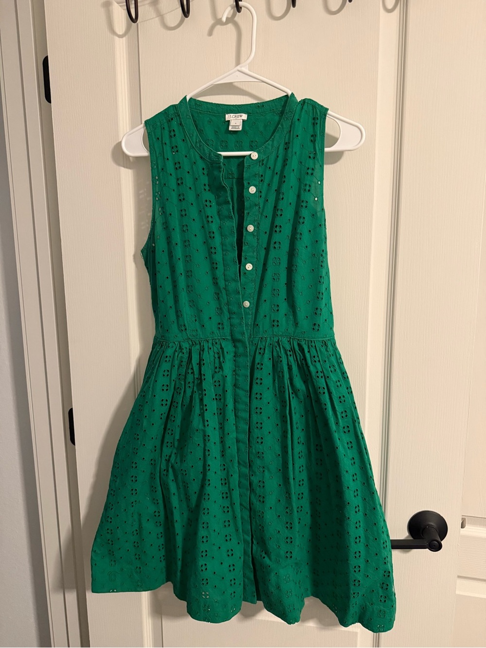 J. Crew Green Eyelet Button-Front Dress